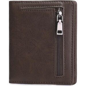 Men's A01 Brown Genuine Leather Minimalist Wallets Card Zipper Coin Pocket